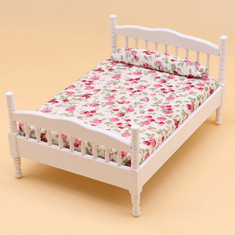 1/12 Dollhouse Metal/Wooden Mini Single/Double Bed Bedroom Furniture Toy Living Room Furniture Model Handmade Toy