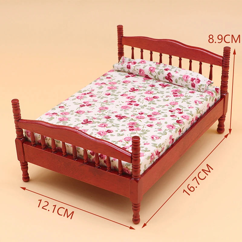 1/12 Dollhouse Metal/Wooden Mini Single/Double Bed Bedroom Furniture Toy Living Room Furniture Model Handmade Toy