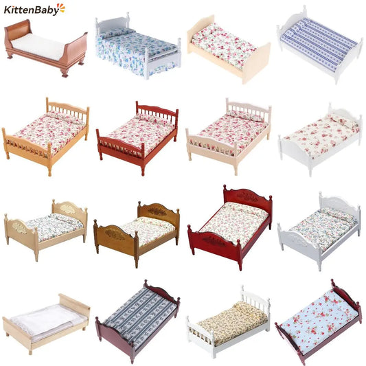 1/12 Dollhouse Metal/Wooden Mini Single/Double Bed Bedroom Furniture Toy Living Room Furniture Model Handmade Toy